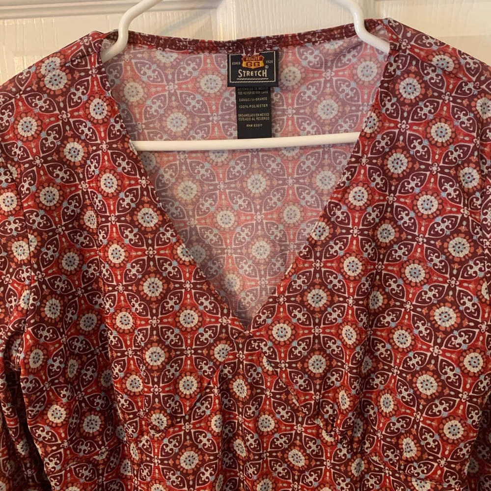 Beautiful Ruffled Red Ladies Blouse - Picture 3 of 8